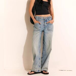 Free People We the Free Palmer Cuffed Wide Baggy Women’s Button Fly Jeans SZ 27